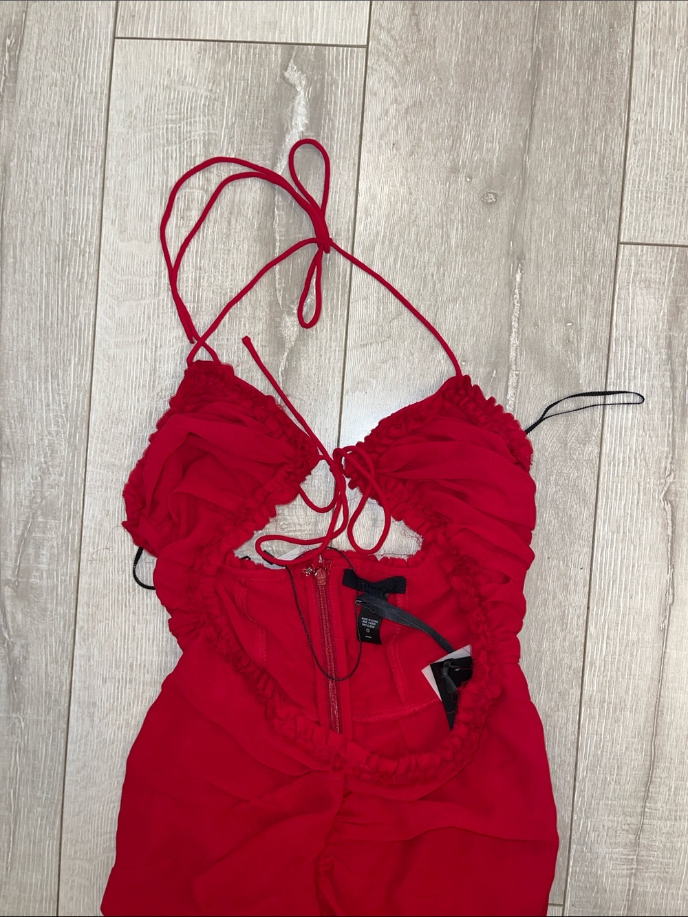 🌹🌹NWT H:hours Red Ruffled Cutout Detail Halter Maxi Dress XXS- never worn!🌹🌹 - Picture 9 of 10